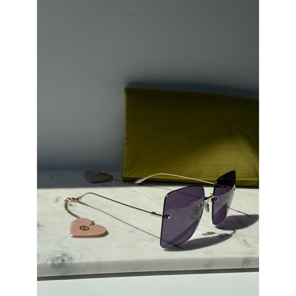 NEW Gucci GG1147S Earring Blue Square Rimless Sunglasses $725 main image 4